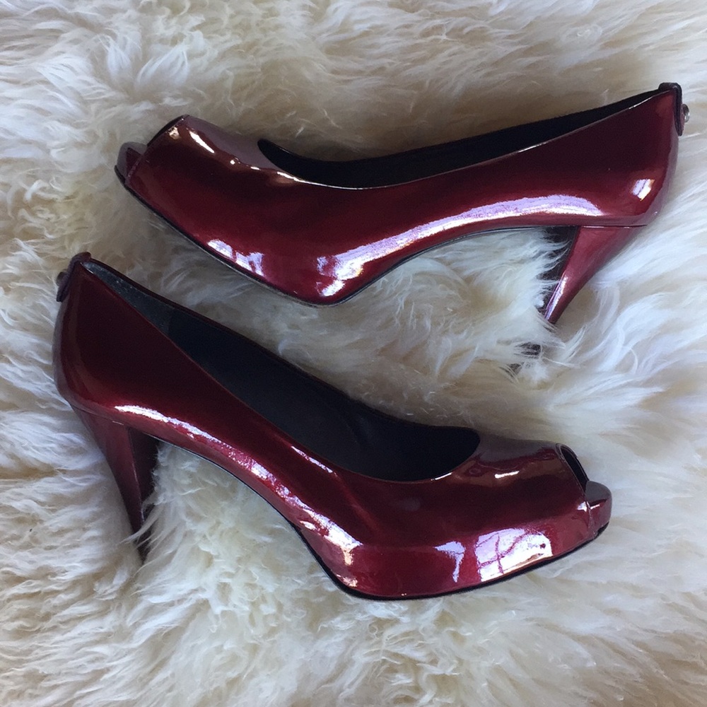Red Stuart Weitzman peep toe heels